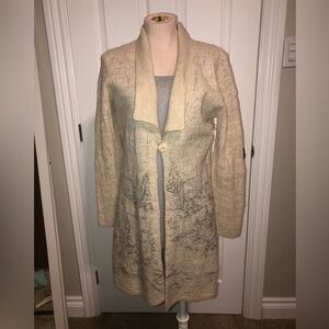 Coldwater creek - 2 piece set Ivory  Knit Long Cardigan,  Shawl Collar, shell